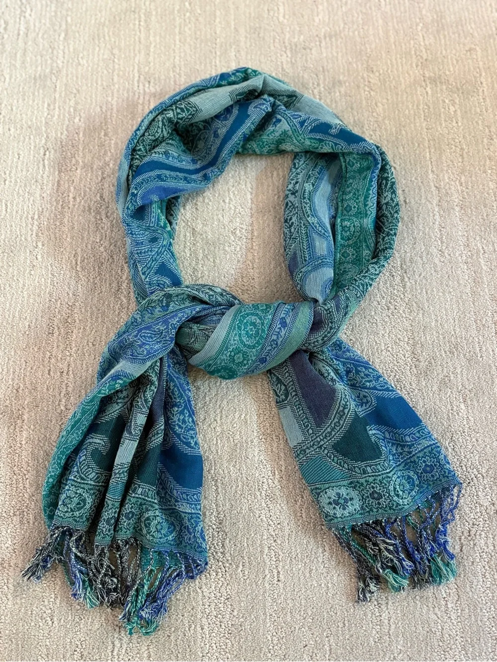 Bohemian Blue Paisley Pashmina Style Fringe Shawl Wrap Boho Festival Travel Wrap